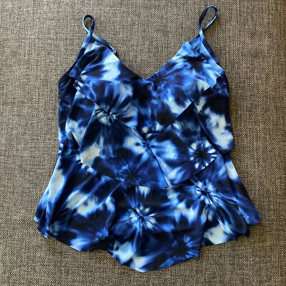🌊 Blue Tie-Dye Tiered Swim Tankini Top by Aqua Green, Women's S (4-6)
